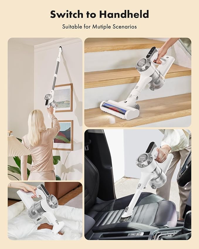 Trucozie Cordless Vacuum Cleaner, 8-in-1 Lightweight Stick Vacuum with 45mins Runtime, Powerful Suction, Vacuum Cleaners for Home, Hardwood Floors, Carpet, Pet Hair,White