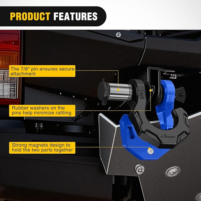 Nilight 2 Pack 3/4" D-Ring Separate Shackle with 7/8" Lock Pin 45,000 lbs Break Strength, Off Road Recovery Shackle with Isolators Washers for Use with Tow Strap, Winch, Truck Vehicle (Black&Blue)