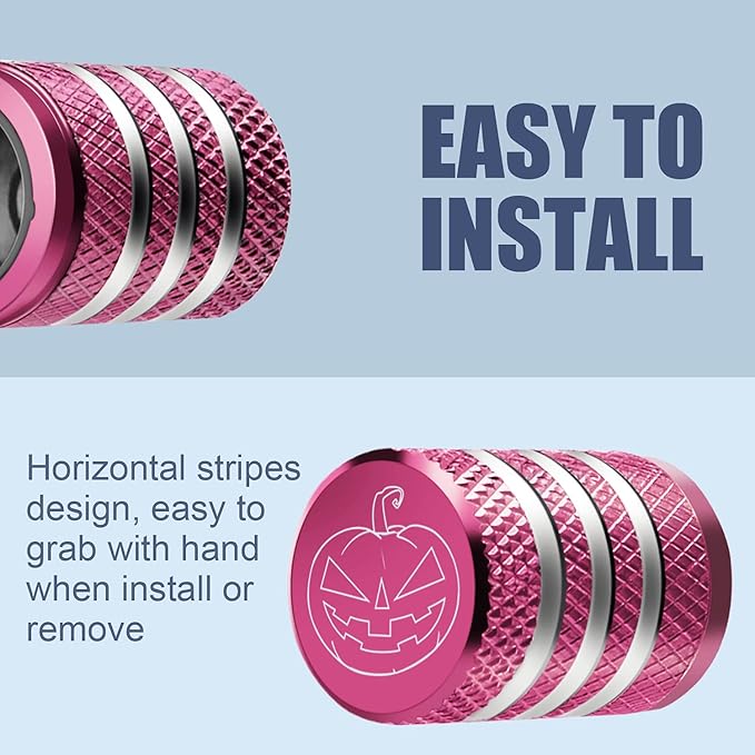 Tire Valve Stem Cap Cover - (5 Pack) Tire Air Cap Metal with Plastic Liner Corrosion Resistant Leak-Proof Halloween Pumpkin Car Decoration Accessories Pink