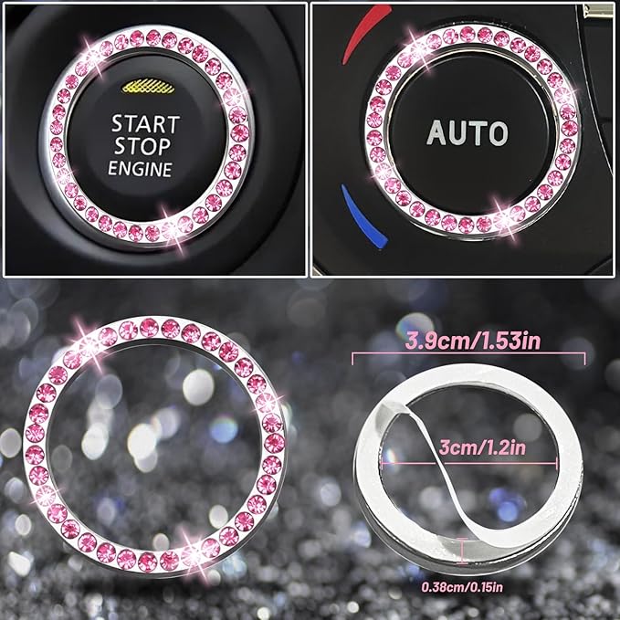 NBTEPEM 8 pcs Pink Bling Car Accessories Set for Women, Steering Wheel Cover, Sparkly Seat Belt Covers, Bling Gear Shift Cover, Universal Fit Most Cars (Pink Diamond)