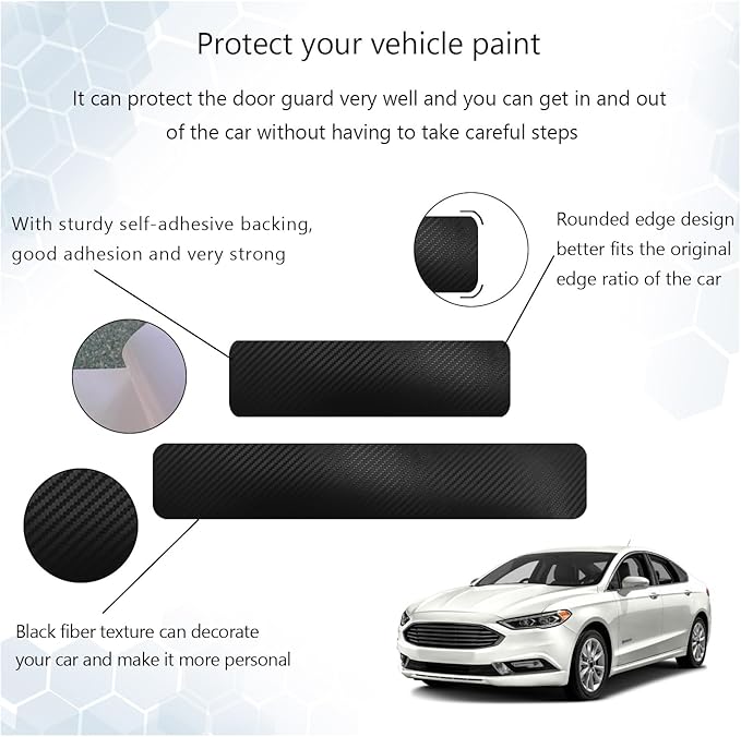 Dickno 4 PCS Car Door Sill Protector, 3D Carbon Fiber Auto Door Entry Edge Guard Protection Trim, Anti-Scratch Threshold Cover Strips, Sill Protection Sticker for Car SUV Truck (Black)