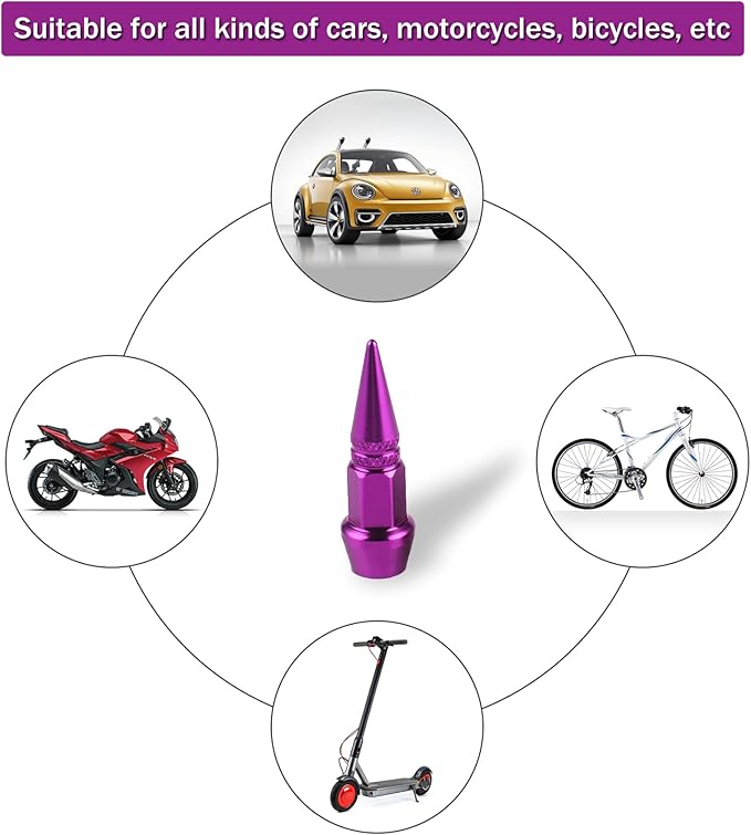 SINGARO 45mm Spiked Aluminum Stem Valve Caps,4PCS Dustproof Tire Wheel Stem Caps for Cars,SUVs,Trucks Bicycles and Motorcycles(Purple)