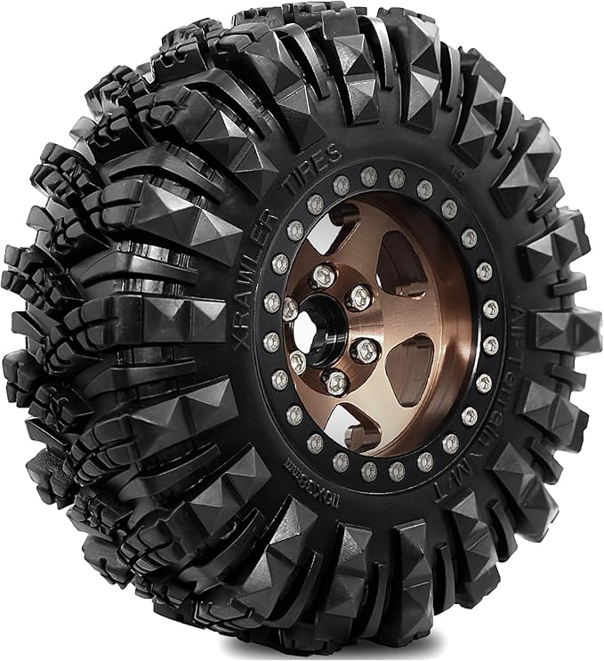 STMU Negative Offset 10.4mm 1.9 Beadlock Wheel Rims Aluminum and 1.9 RC Crawler Tires 4.33 Inch OD Foam Inserts for Traxxas TRX4 Axial SCX10 SCX10 II III RBX10 Redcat Gen 8 (Brown)