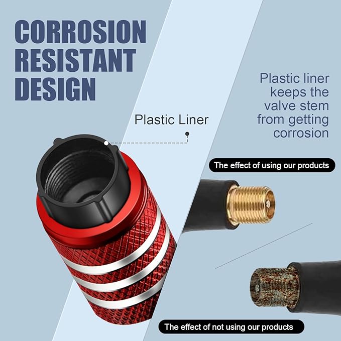 Tire Valve Stem Caps Cover - (5 Pack) Tire Air Cap N2 Nitrogen Metal with Plastic Liner Corrosion Resistant Leak-Proof for Car Truck Motorcycle Bike Red