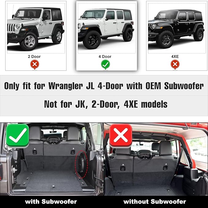 Cargo Mat fit for 2018-2026 Jeep Wrangler JL 4X4 with OEM Subwoofer, All-Weather Guard Trunk Mat Cargo Liners Heavy Duty Waterproof Odorless Durable Wrangler JL 4 Door - NOT FIT 4XE OR JK