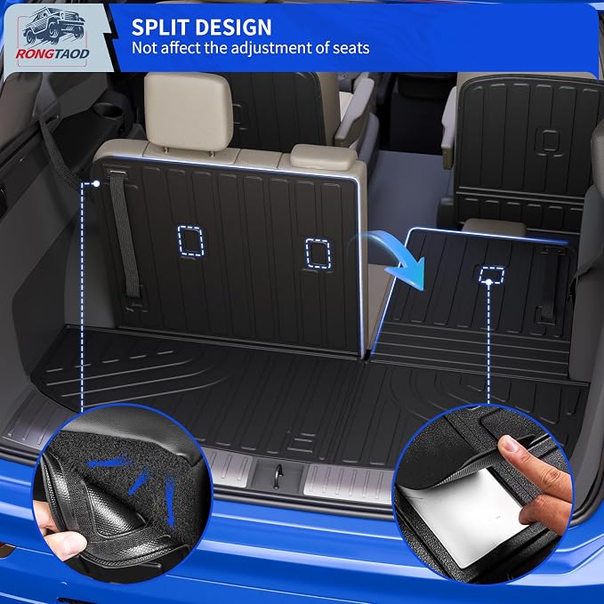 Rongtaod Floor Mats Compatible with 2026 Hyundai Palisade Gas Cargo Mat Trunk Mat Cargo Liner 7-Seater Back Seat Protector All Weather Palisade Accessories (Floor Mats+Trunk Mat with Backrest Mat)