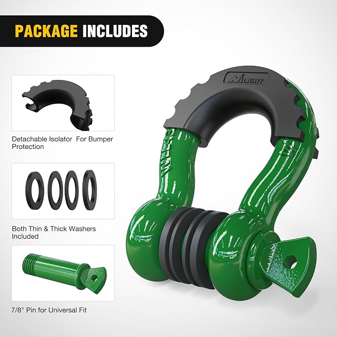 Nilight 2 Pack 3/4" D-Ring Shackle with 7/8" Screw Pin 41,887lbs Break Strength, Heavy Duty Off Road Recovery Shackle with Isolators Washers for Use with Tow Strap, Winch, Off-Road Truck Vehicle