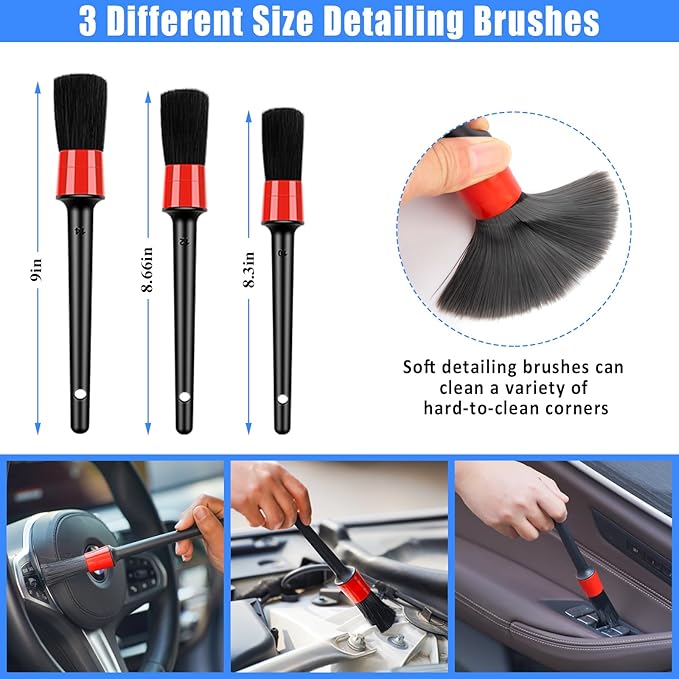 Car Detailing Kit, Car Detailing Brush Set, Bendable Car Wheel Rim Cleaner Brush Set, Car Detailing Brushes, Car Wash Cleaning Tools Kit for Interior, Exterior, Wheels, Blue