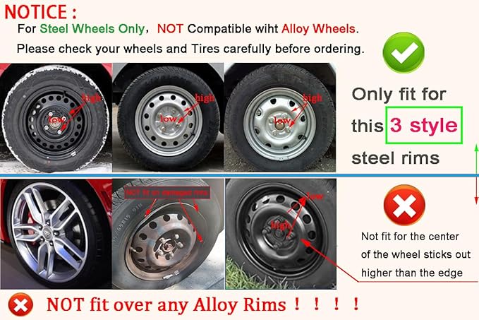 Hubcap Wheel Cover Replacement R16 Hub Caps Universal-Fit Steel Wheel Rim Cover ABS Material Exterior Accessories for Car Truck SUV -Set of 4（16-inch，Black）