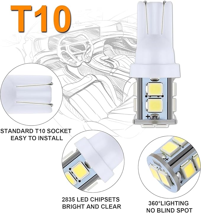 iFunyLED 24 Pieces Dome Light LED Car Interior Bulb Kit Set 194 T10 DE3175 578 31mm 42mm Bulbs Interior Replacement Lights for Car Map License Plate Door Side Marker Cornering Trunk - White+Ice Blue
