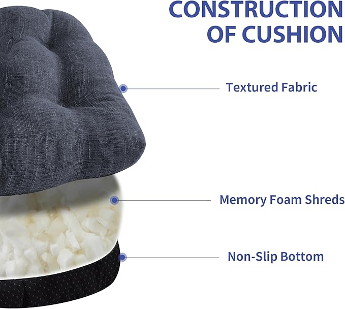 IPYNBAP Chair Cushions for Dining Chairs Set of 4, Kitchen Chair Cushions, Chair Pads with Ties and Non Slip Backing, Tufted Memory Foam Seat Cushion 4 Pack, 18" x 18" x 4", Navy Blue