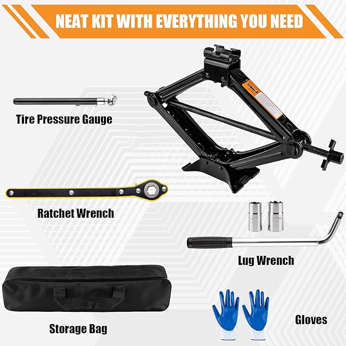 Portable Car Jack Kit, 2 Ton (4409 lbs) Scissor Jack for Car, Upgrade Emergency Spare Tire Changing Repair Kit, Scissor Jack Kit with Lug Wrench, Universal Vehicle Scissor Lift Jacks for SUV