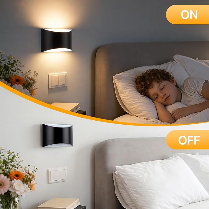 MATAMEYE Modern LED Wall Sconce Set of 2, Matte Black Indoor Wall Lighting Fixture with 3 Colors Temperatures, 10W Up/Down Hardwired Wall Mount Lamp for Bedroom Living Room Hallway