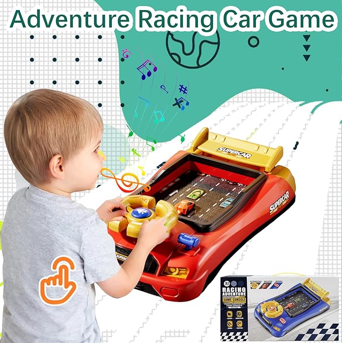 Racing Adventure Car Steering Wheel with 12 Music, Toddler Simulated Driving Racing Car Game with Reality Sound, Musical Steering Wheel Toys for Boys Girls Over 3 Years