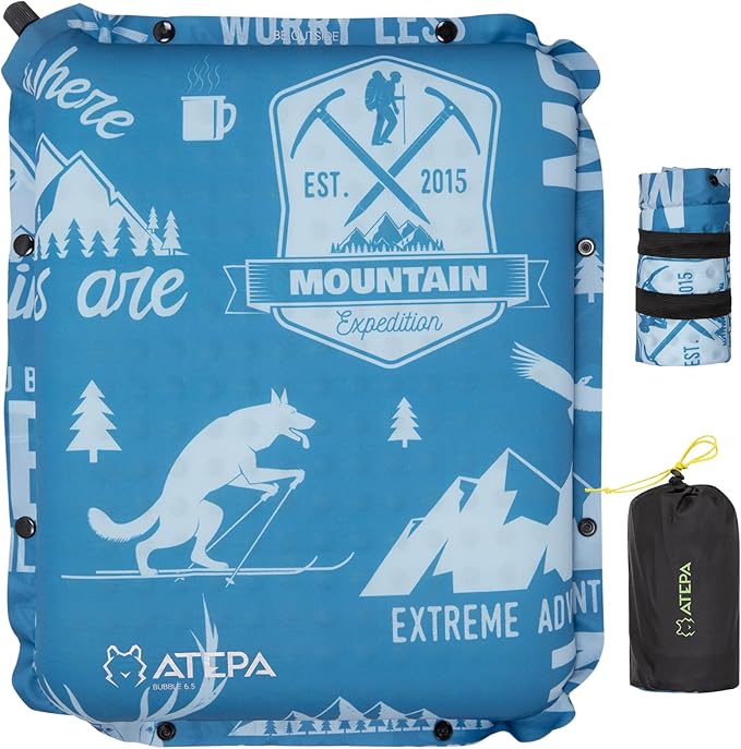 ATEPA Inflatable Seat Cushion, Compact Self-Inflating Seat Cushion for Stadium Airplane Air Travel Bleacher Camping, Blow Up Foam Seat Pad for Outdoor Sports Events Backpacking Hiking Sitting