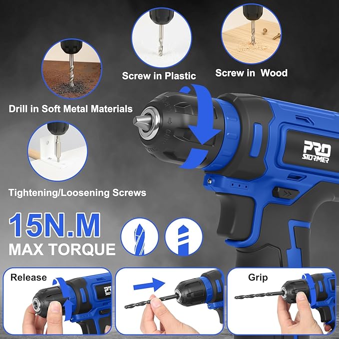 Prostormer Tool Set with 8V Cordless Drill, 369-Piece Home Tool Kit with Drill Driver, Toolbox Storage Case with Drawer, General Household Tools for Home Repairs and DIY, Handyman (Blue)