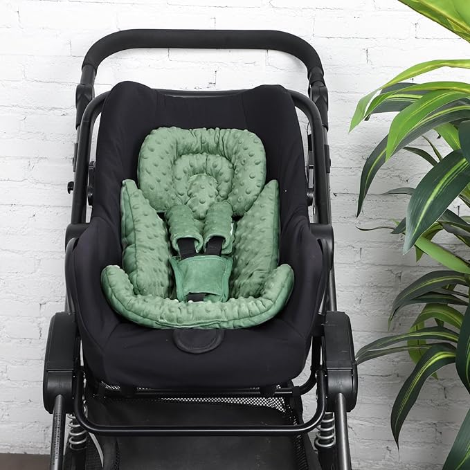 Infant Car Seat Insert Boy Girl, 3 in 1 Newborn Carseat Insert with Strap Pads, Car Seat Head Support for Baby Strollers, Swings, and Bouncers, Comfortable and Machine Washable, Forest Green