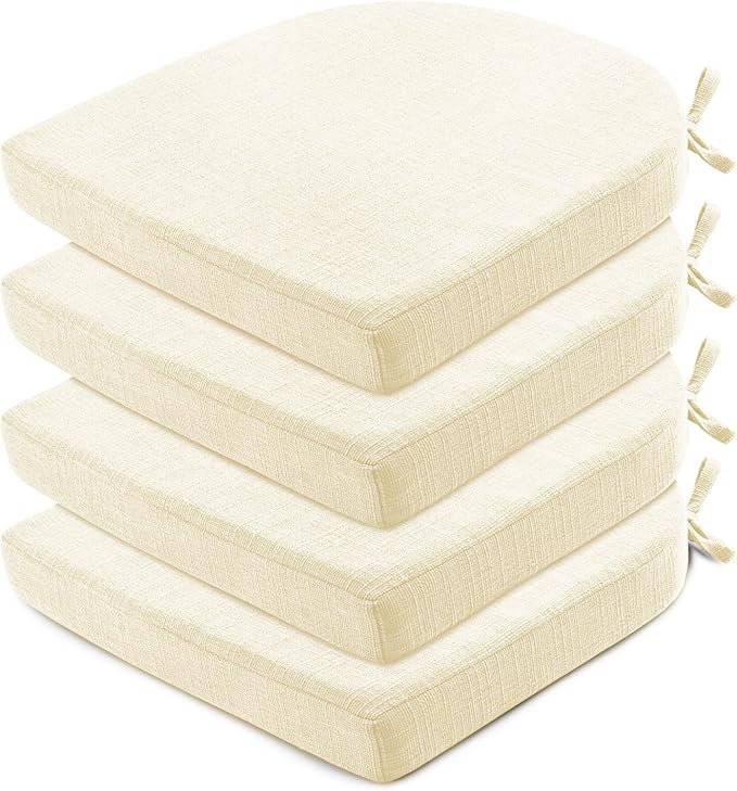 Wellsin Chair Cushions for Dining Chairs 4 Pack - Kitchen Chair Cushions with Ties and Non-Slip Backing - Dining Chair Pads 16"X16"X2", Beige