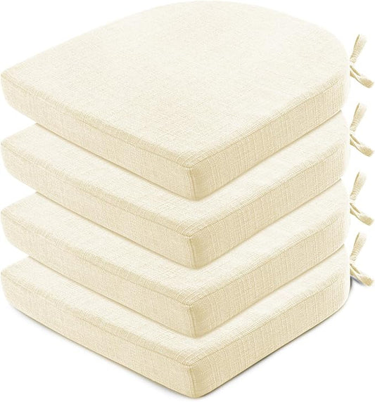 Wellsin Chair Cushions for Dining Chairs 4 Pack - Kitchen Chair Cushions with Ties and Non-Slip Backing - Dining Chair Pads 16"X16"X2", Beige