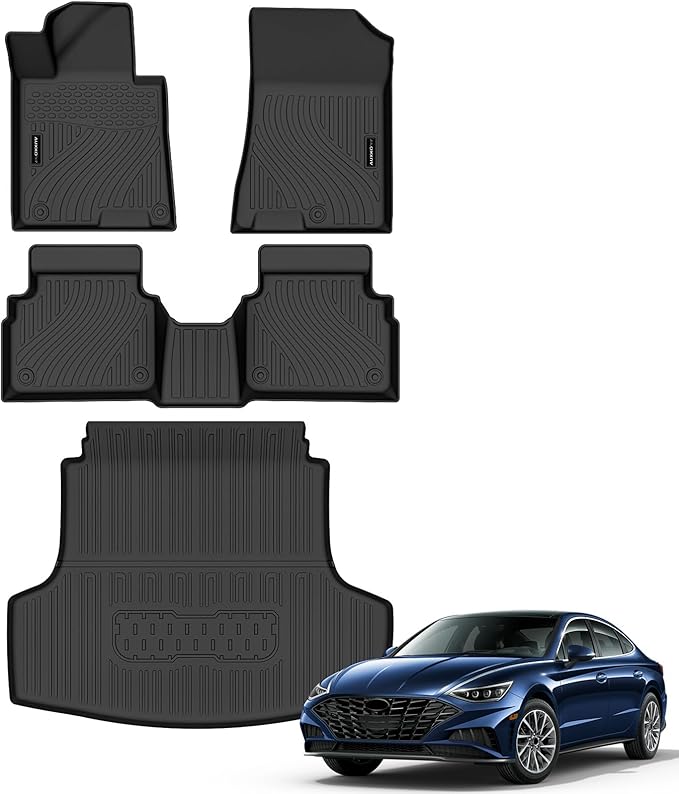 Auxko All Weather Floor Mats Cargo Mat Fit for Kia K5 FWD 2021-2026 & Hyundai Sonata (Only FWD & Including Hybrid) 2020-2026 TPE Liners Accessories Guard Odorless Anti-Slip All Season Black