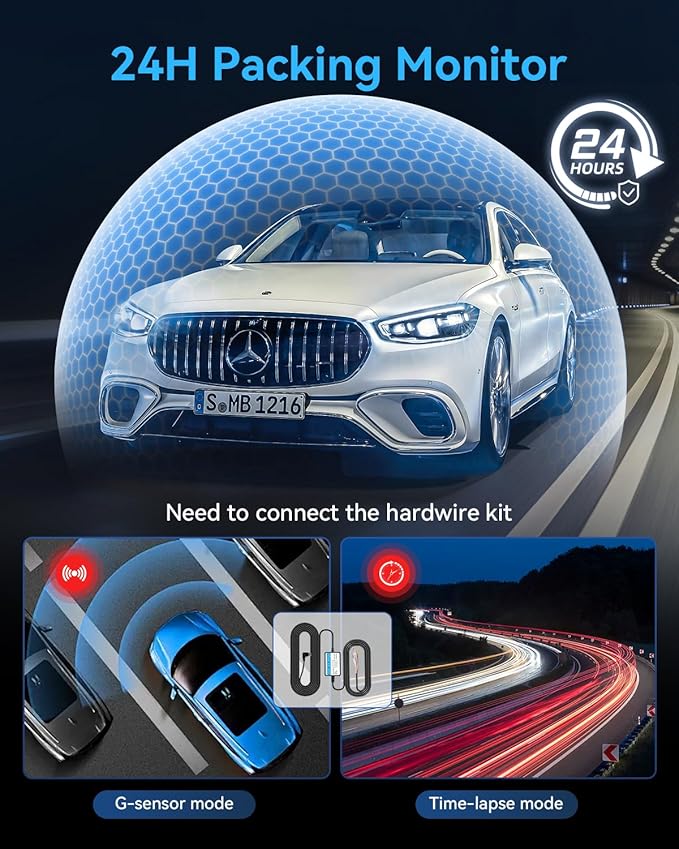 3 Channel Dash Cam Front and Rear Inside, Bulit a 32GB Card, Dash Camera for Cars,4K Full HD 2.0'' IPS Screen Dashcam with G-Sensor, IR Night Vision, WDR, Loop Recording, 24H Parking Mode