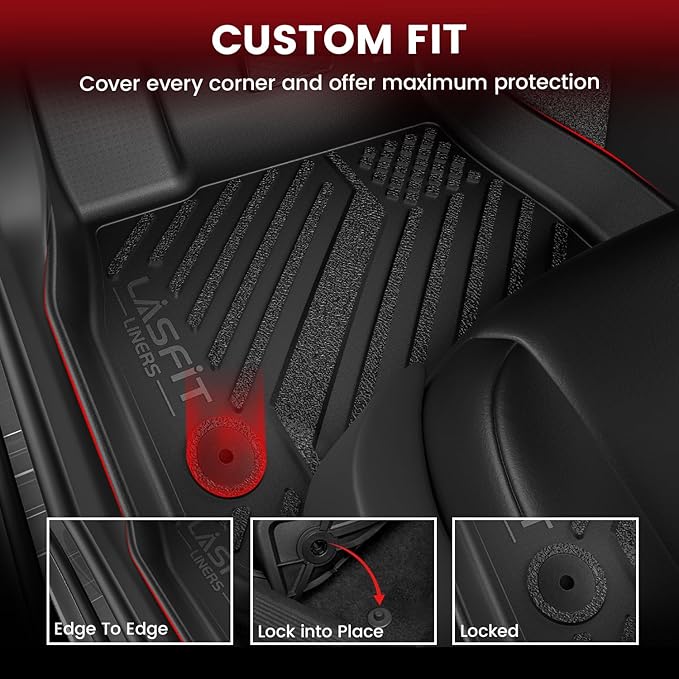 LASFIT Floor Mats & Cargo Liner for Chevrolet Malibu 2016-2025 Car Mats (Not Fit Hybrid), All Weather TPE Custom Fit Floor Mats for Cars, 1st and 2nd Row Car Floor Mats for Malibu Accessories Black