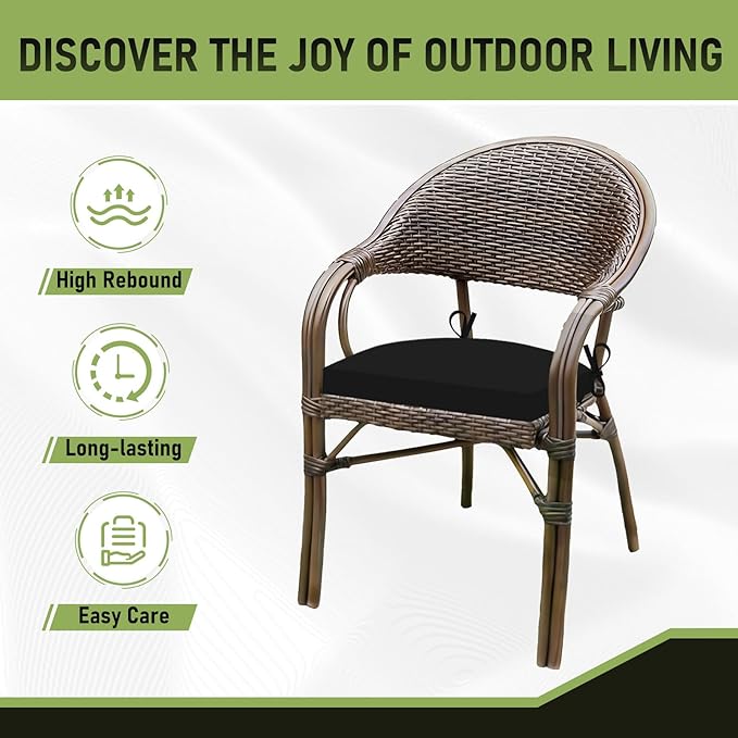 Basic Beyond Outdoor Chair Cushions Set of 4, Outdoor Cushions for Patio Furniture, Water Resistant Patio Chair Cushions with 2 Ties, 17x16x2, Black
