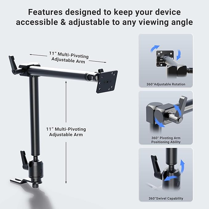 ARKON Mounts Heavy-Duty Car Seat Rail AMPS Mounting Pedestal | for Cars, Trucks, & Commercial Vehicles | AMPS-Compatible | 22" Adjustable Arm | Secure Seat Rail or Floor Mounting Options