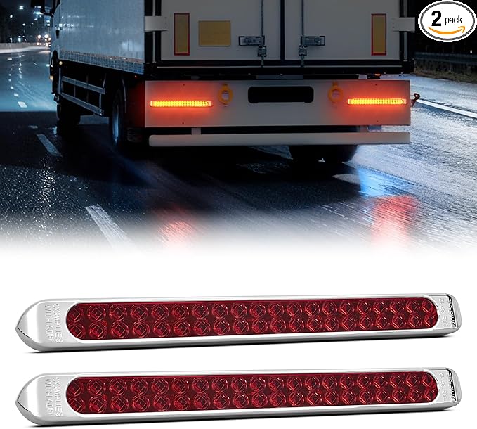 Nilight LED Tail Light 2PCS 17 Inch 40LED Red Running Tail Stop Brake Lights w/Chrome Bezel Waterproof Surface Mount for 12V Towing Trailer Truck RV Camper Boat