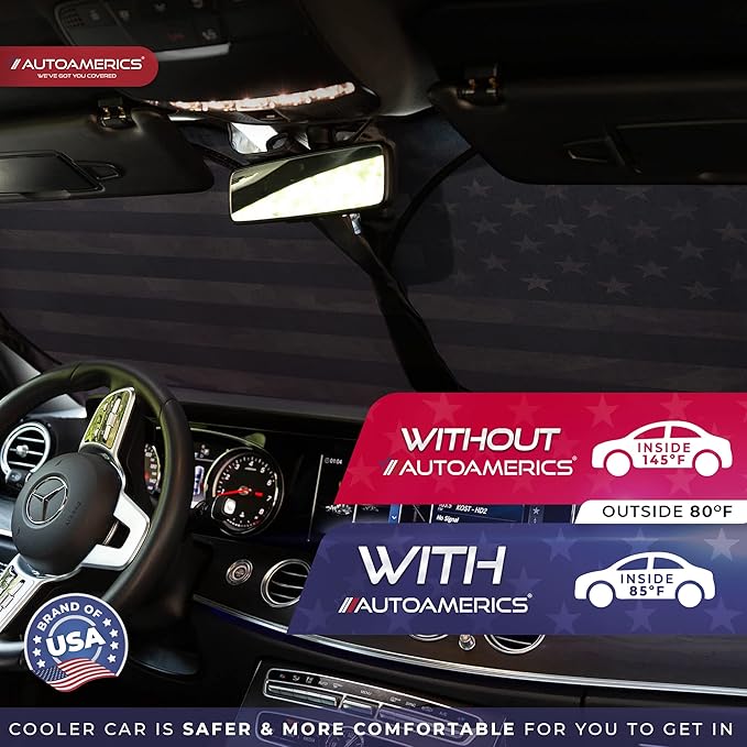 Autoamerics 1-Piece Windshield Sun Shade Dark Camo American Flag USA Design - Foldable Car Front Window Sunshade for Most Sedans SUV Truck - Blocks Max UV Rays and Keeps Your Vehicle Cool - Large
