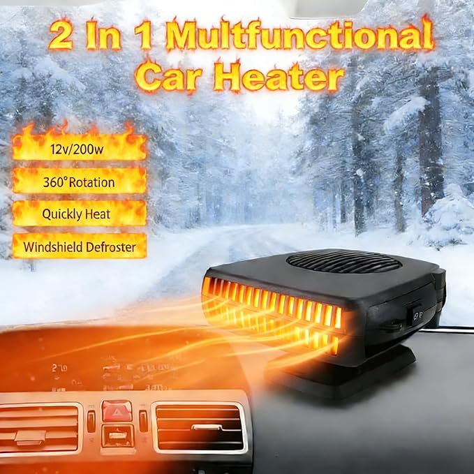 Car Heater, 12V Portable Car Heaters That Plugs Into Cigarette Lighter, 2 in1 Fast Heating and Cooling Defogger Demister for Vehicle, Car, RV, SUV