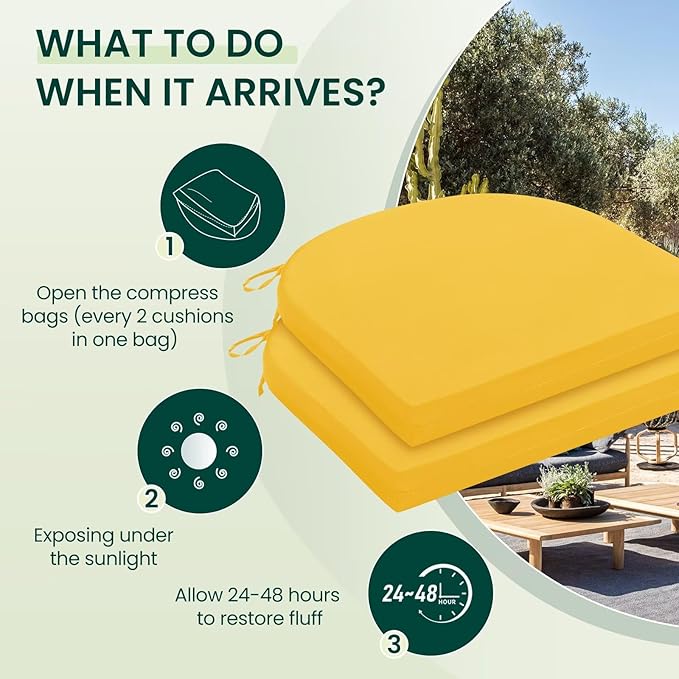 HARBOREST Outdoor Chair Cushions Set of 2, Water Resistant Patio Chair Cushions with Ties, Outdoor Seat Cushions for Patio Furniture, 17"x16"x2", Yellow