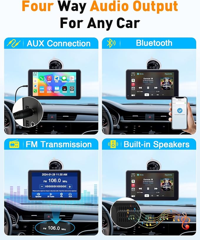 3-Min-Install Wireless Portable CarPlay Screen: Support Android Auto & Apple CarPlay - 7" HD 1080P Display with Voice Control, Hands-Free Callling, Maps Navigation, Upgrade for Older Cars in Daily Use