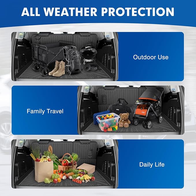 Mixsuper Cargo Liner for Chevy Suburban/GMC Yukon XL/Cadillac Escalade ESV 2015-2020, All Weather Cargo Mat Backrest Mat TPE Back Seat Cover Protector for Suburban Accessories