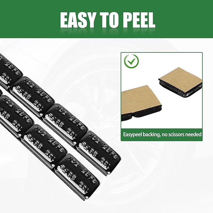 1oz Adhesive Wheel Weights, 1 oz Black Stick on Wheel Weights,A Box of 18 Strip, 4 Segments one Piece (72 Oz Pack)