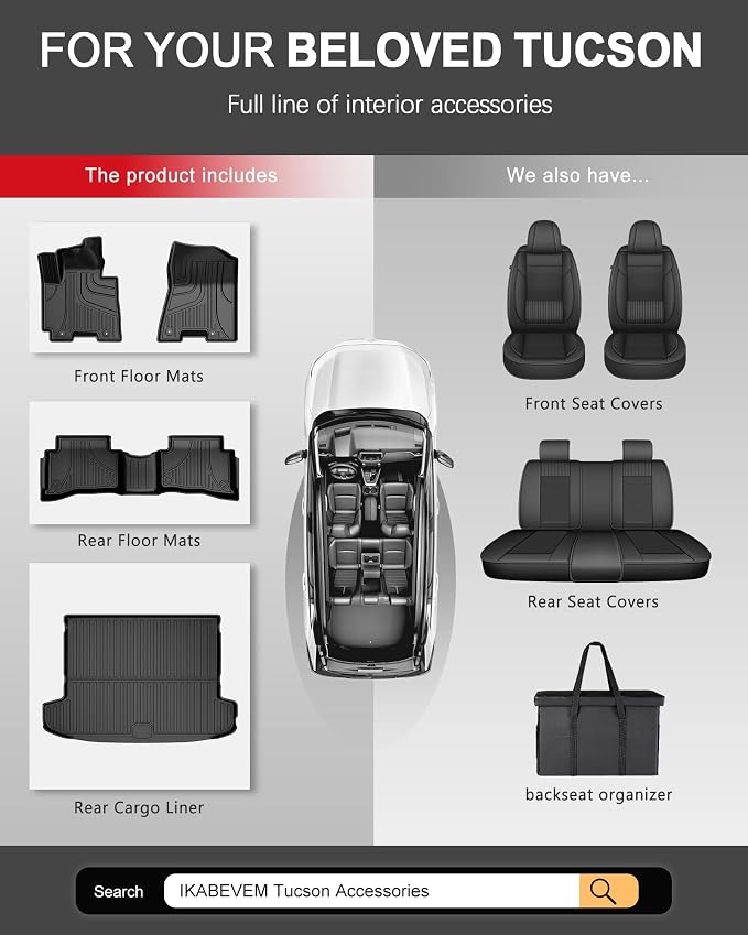 Floor Mats for Hyundai Tucson 2016-2021 - Custom Fit TPE Anti-Slip Floor Liners and Cargo Mat All Weather Cargo Liner for Tucson Accessories Black 2021 2020 2019 2018 2017 2016