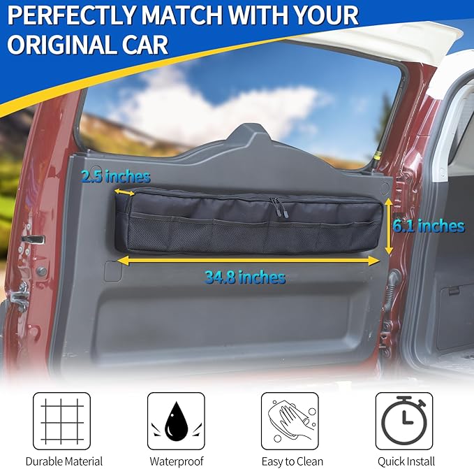 Car Trunk Organizer Compatible with Toyota FJ Cruiser 2007-2021, Back Door Panel Storage Organizer Multi-Compartment Oxford Cloth Car Storage Bag Space Saving (Black)