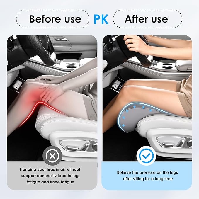 FLORICH Car Seat Extender Leg Support Cushion for Driver Seats Office Chair, Leather Memory Foam Widened seat Cushion for Long Drivers Universal Car Seat Cushion Legs Rest Pads-Light Grey