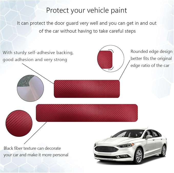 Dickno 4 PCS Car Door Sill Protector, 3D Carbon Fiber Auto Door Entry Edge Guard Protection Trim, Anti-Scratch Threshold Cover Strips, Sill Protection Sticker for Car SUV Truck (Red)