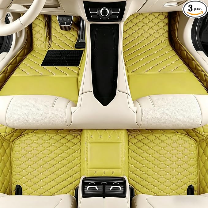 Custom Car Mats with Text & Image Personalization, Upload Your Own Word/Name/Photo, All-Weather Leather Floor Liners for SUV Sedan Truck(Yellow)
