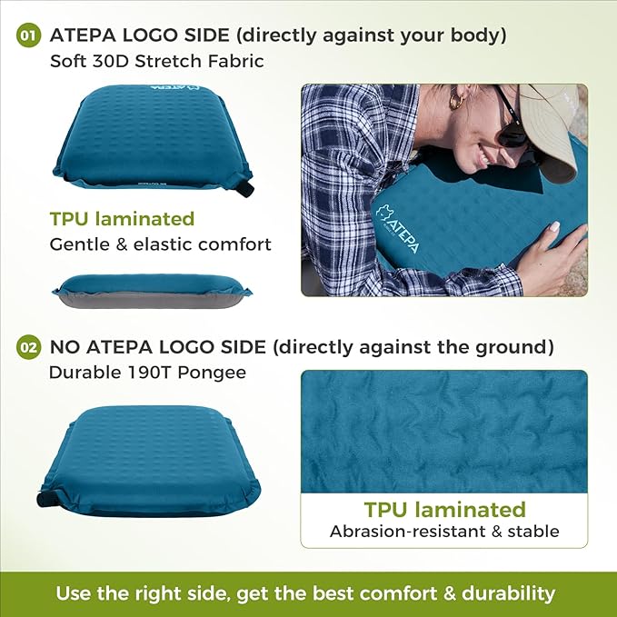 ATEPA Inflatable Seat Cushion, Compact Self-Inflating Seat Cushion for Stadium Airplane Air Travel Bleacher Camping, Blow Up Foam Seat Pad for Outdoor Sports Events Backpacking Hiking Sitting