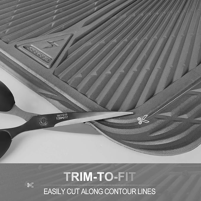 CAR PASS Gray Rubber Floor Mats&Cargo Liner,Waterproof Truck Mats Heavy Duty,All Weather Trim-to-Fit Automotive Mat for Car Truck SUV,Anti-Slip Easy Clean Durable,Full Set 5-Piece,3D Emboss All Grey