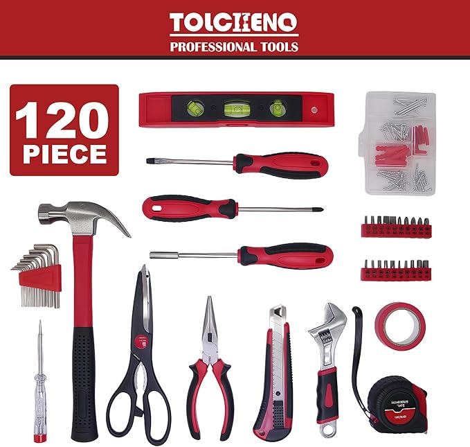 Household Tool Kit - Woman Tool kit for Home,Apartement,Dorm and Office.Starter Household Tool Set for Beginner,Women,New College (120pcs)