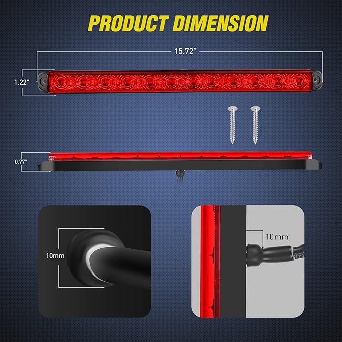 Nilight Trailer Light 16Inch 12 LED Red Running Brake Sequential Turn Signals Lights Waterproof Rear Maker ID Bar for 12V Boat Truck RV