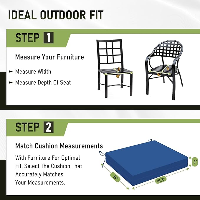 Basic Beyond Outdoor Chair Cushions Set of 4, Square Corner Outdoor Cushions for Patio Furniture, Water Resistant Patio Chair Cushions with 2 Ties, 18.5x16x3, Royal Blue