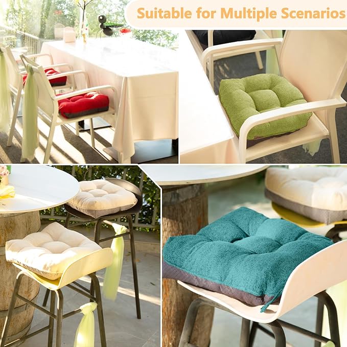 MAGIC ELEPHANT Chair Cushions for Dining Chairs, Memory Foam Kitchen Chair Cushions Set of 4, Non-Slip Thick Dining Room Chair Pads Seat Cushions, 15.5" x 15.5" x 4" (Sage Green)