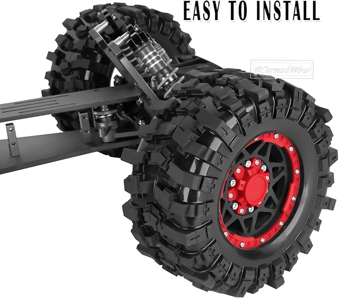 1/10 Scale RC Truck Tires,Wheels and Tires w/12/14/17MM Hex for Rustler Stampede Hoss,Arrm a Granite Vorteks Big Rock 3S,1/10 Off Road Tires Rubber Truck Tyres w/Foam Insert,Black w/Red