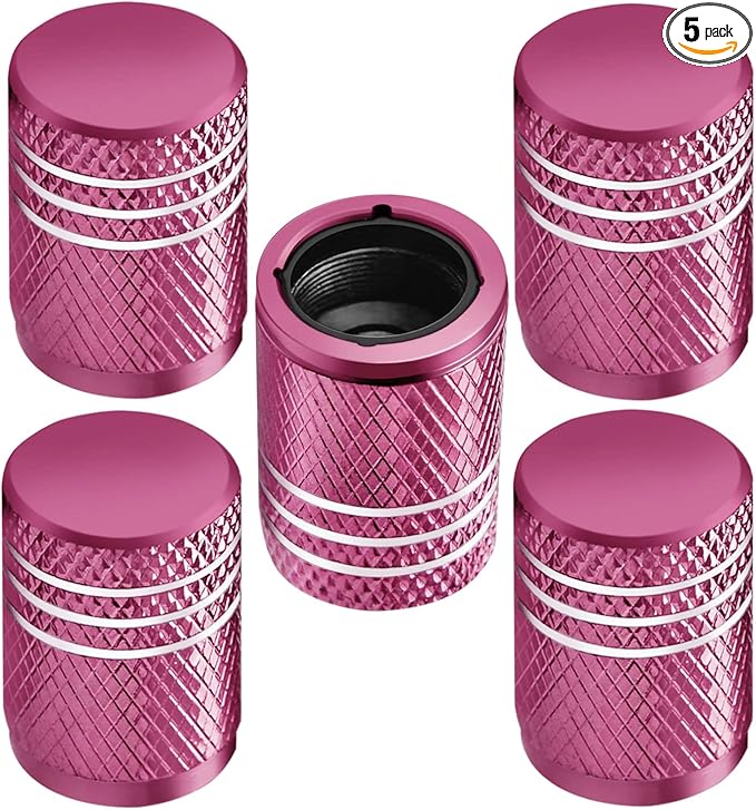 Tire Valve Stem Caps for Car Tire Cap 5 Pack Corrosion Resistant Leak-Proof Premium Alloy Universal fit for Car Bike Truck Motorcycle Pink