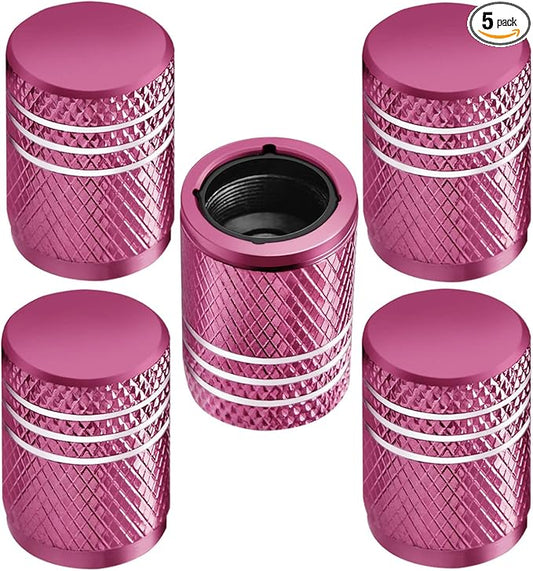 Tire Valve Stem Caps for Car Tire Cap 5 Pack Corrosion Resistant Leak-Proof Premium Alloy Universal fit for Car Bike Truck Motorcycle Pink