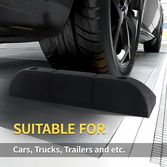 Parking Stopper for Garage Parking Aid 4 Pack Block, Car Truck Curb Floor Parking Lot Wheel Tire Stops Bumpers with Bolt Installation, Rubber Vehicles Aid Gadgets